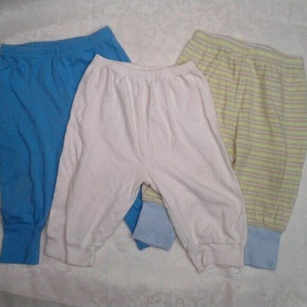 Carter's Unisex 6-9M Baby Pants Lot: 1 White 1 Green/Stripe 1 Blue + 1 FREE